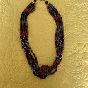 Shades of Brown Wooden and Brass Tone Beaded Necklace